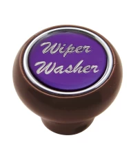 (CARD) WOOD DELUXE DASH KNOB W/ GLOSSY "WIPER/WASHER" STICKER - PURPLE