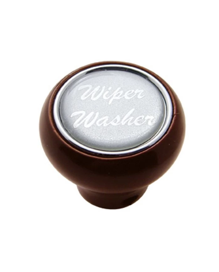 (CARD) WOOD DELUXE DASH KNOB W/ GLOSSY "WIPER/WASHER" STICKER - SILVER