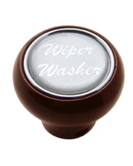 (CARD) WOOD DELUXE DASH KNOB W/ GLOSSY "WIPER/WASHER" STICKER - SILVER
