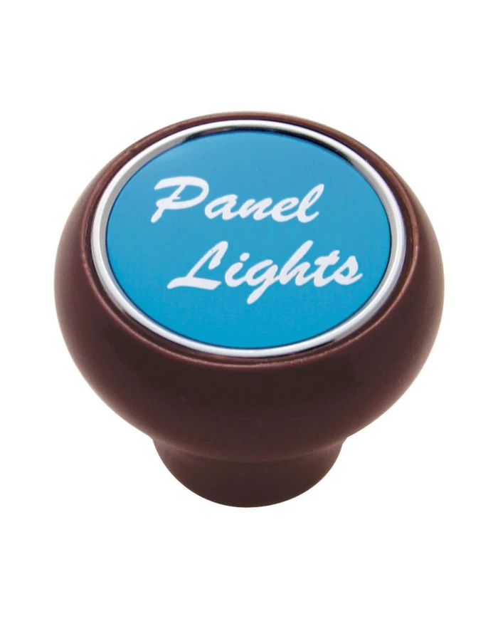 (CARD) WOOD DELUXE DASH KNOB W/ ALUMINUM "PANEL LIGHTS" STICKER - BLUE