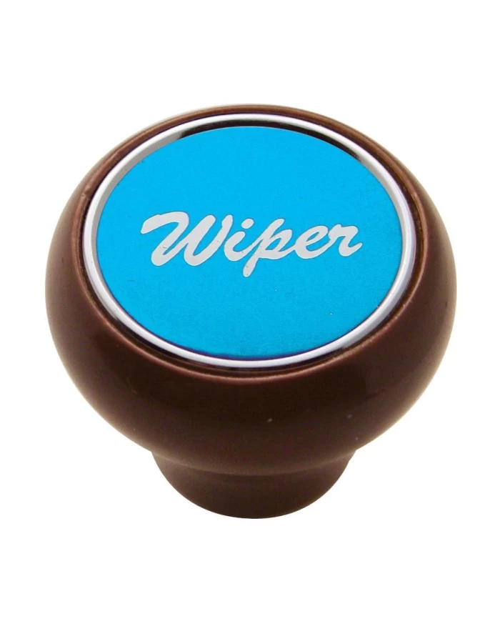 (CARD) WOOD DELUXE DASH KNOB W/ ALUMINUM "WIPER" STICKER - BLUE (CARD) WOOD DELUXE DASH KNOB W/ ALUMINUM "WIPER" STICKER - BLUE