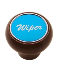 (CARD) WOOD DELUXE DASH KNOB W/ ALUMINUM "WIPER" STICKER - BLUE (CARD) WOOD DELUXE DASH KNOB W/ ALUMINUM "WIPER" STICKER - BLUE