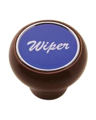 (CARD) WOOD DELUXE DASH KNOB W/ ALUMINUM "WIPER" STICKER - PURPLE (CARD) WOOD DELUXE DASH KNOB W/ ALUMINUM "WIPER" STICKER - PURPLE