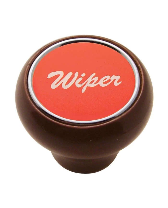(CARD) WOOD DELUXE DASH KNOB W/ ALUMINUM "WIPER" STICKER - RED