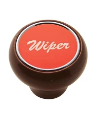 (CARD) WOOD DELUXE DASH KNOB W/ ALUMINUM "WIPER" STICKER - RED (CARD) WOOD DELUXE DASH KNOB W/ ALUMINUM "WIPER" STICKER - RED