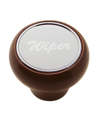 (CARD) WOOD DELUXE DASH KNOB W/ ALUMINUM "WIPER" STICKER - SILVER (CARD) WOOD DELUXE DASH KNOB W/ ALUMINUM "WIPER" STICKER - SILVER