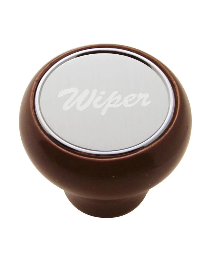 (CARD) WOOD DELUXE DASH KNOB W/ ALUMINUM "WIPER" STICKER - SILVER