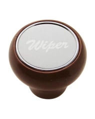 (CARD) WOOD DELUXE DASH KNOB W/ ALUMINUM "WIPER" STICKER - SILVER