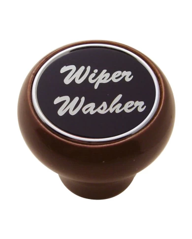 (CARD) WOOD DELUXE DASH KNOB W/ ALUMINUM "WIPER/WASHER" STICKER - BLACK (CARD) WOOD DELUXE DASH KNOB W/ ALUMINUM "WIPER/WASHER" STICKER - BLACK