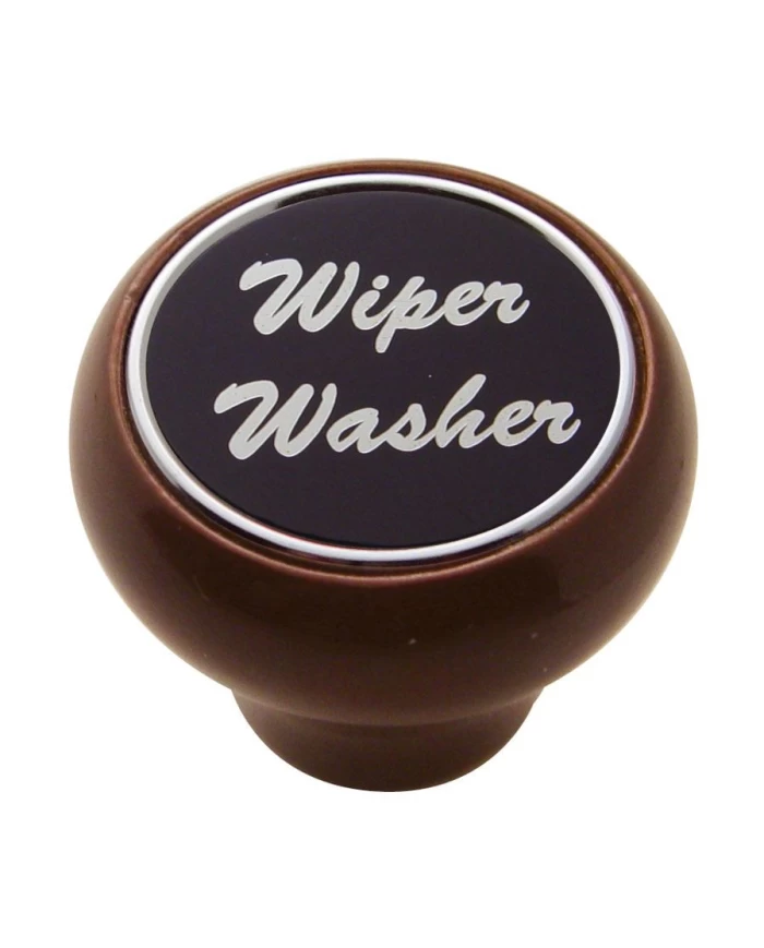 (CARD) WOOD DELUXE DASH KNOB W/ ALUMINUM "WIPER/WASHER" STICKER - BLACK