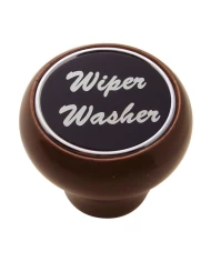 (CARD) WOOD DELUXE DASH KNOB W/ ALUMINUM "WIPER/WASHER" STICKER - BLACK