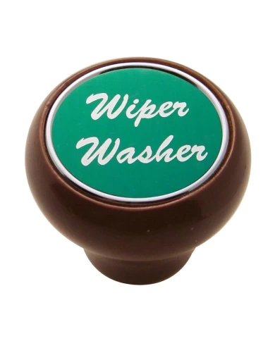 (CARD) WOOD DELUXE DASH KNOB W/ ALUMINUM "WIPER/WASHER" STICKER - GREEN (CARD) WOOD DELUXE DASH KNOB W/ ALUMINUM "WIPER/WASHER" STICKER - GREEN