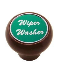 (CARD) WOOD DELUXE DASH KNOB W/ ALUMINUM "WIPER/WASHER" STICKER - GREEN (CARD) WOOD DELUXE DASH KNOB W/ ALUMINUM "WIPER/WASHER" STICKER - GREEN