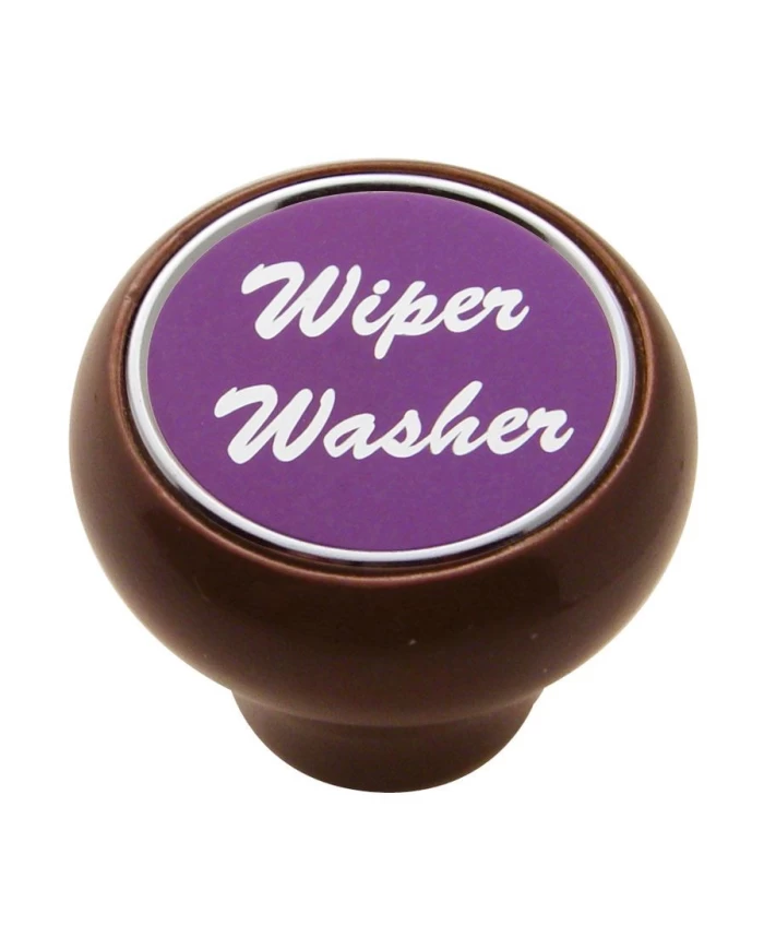 (CARD) WOOD DELUXE DASH KNOB W/ ALUMINUM "WIPER/WASHER" STICKER - PURPLE