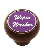 (CARD) WOOD DELUXE DASH KNOB W/ ALUMINUM "WIPER/WASHER" STICKER - PURPLE (CARD) WOOD DELUXE DASH KNOB W/ ALUMINUM "WIPER/WASHER" STICKER - PURPLE
