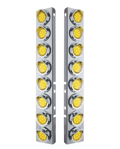 UP33602-SS Front Air Cleaner Bracket With 16X 9 LED 2" Reflector Lights & Visors For Peterbilt -Amber LED & Lens