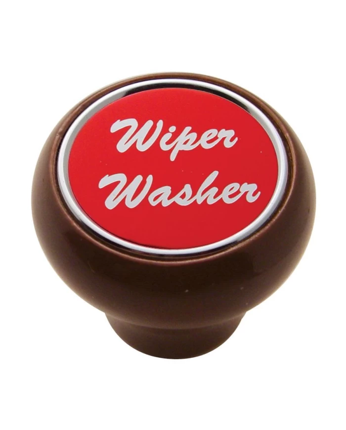 (CARD) WOOD DELUXE DASH KNOB W/ ALUMINUM "WIPER/WASHER" STICKER - RED (CARD) WOOD DELUXE DASH KNOB W/ ALUMINUM "WIPER/WASHER" STICKER - RED
