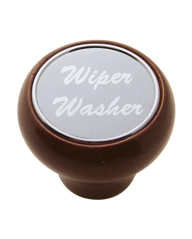 (CARD) WOOD DELUXE DASH KNOB W/ ALUMINUM "WIPER/WASHER" STICKER - SILVER (CARD) WOOD DELUXE DASH KNOB W/ ALUMINUM "WIPER/WASHER" STICKER - SILVER