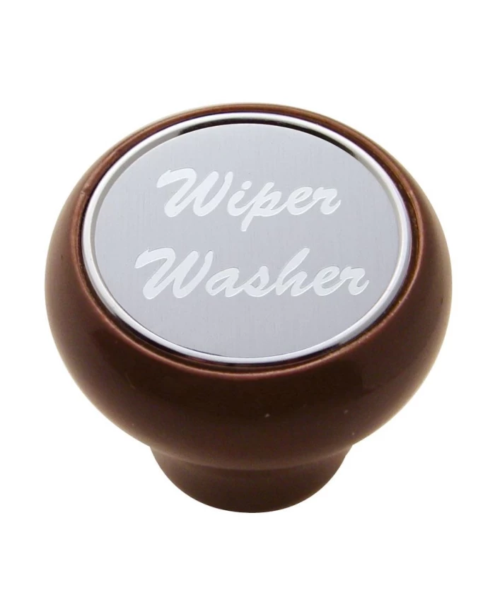 (CARD) WOOD DELUXE DASH KNOB W/ ALUMINUM "WIPER/WASHER" STICKER - SILVER (CARD) WOOD DELUXE DASH KNOB W/ ALUMINUM "WIPER/WASHER" STICKER - SILVER