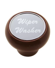 (CARD) WOOD DELUXE DASH KNOB W/ ALUMINUM "WIPER/WASHER" STICKER - SILVER