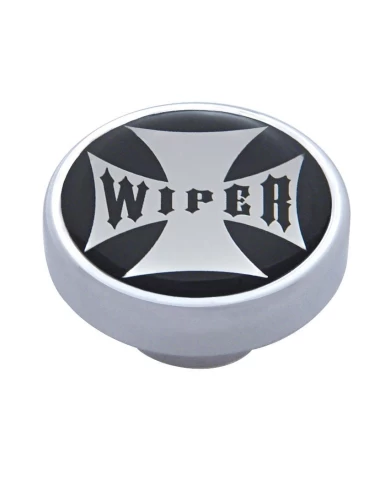 (CARD) CHROME DASH KNOB W/ GLOSSY "WIPER" MALTESE CROSS STICKER - BLACK (CARD) CHROME DASH KNOB W/ GLOSSY "WIPER" MALTESE CROSS STICKER - BLACK