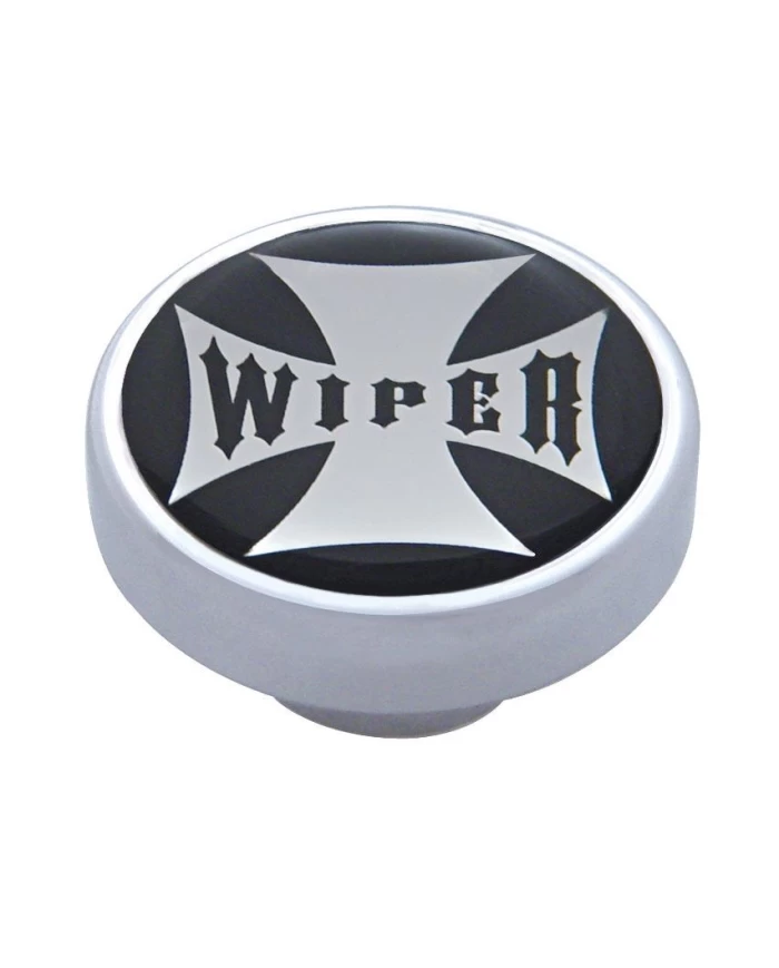 (CARD) CHROME DASH KNOB W/ GLOSSY "WIPER" MALTESE CROSS STICKER - BLACK