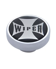 (CARD) CHROME DASH KNOB W/ GLOSSY "WIPER" MALTESE CROSS STICKER - BLACK