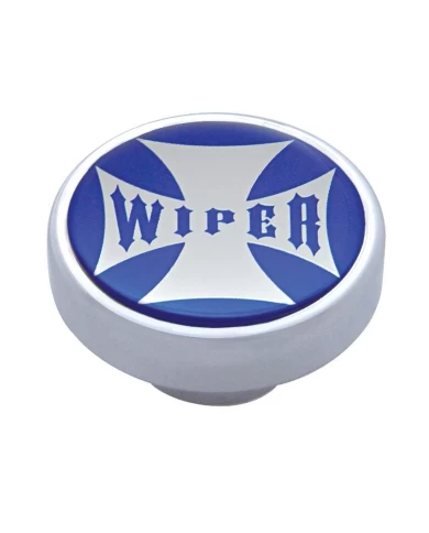 (CARD) CHROME DASH KNOB W/ GLOSSY "WIPER" MALTESE CROSS STICKER - BLUE (CARD) CHROME DASH KNOB W/ GLOSSY "WIPER" MALTESE CROSS STICKER - BLUE