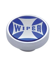 (CARD) CHROME DASH KNOB W/ GLOSSY "WIPER" MALTESE CROSS STICKER - BLUE