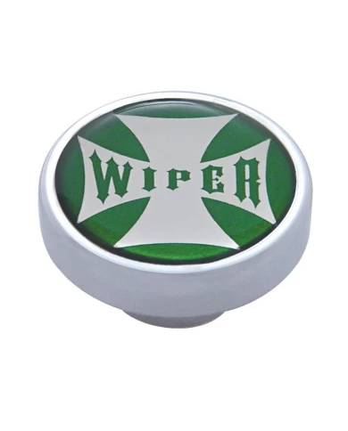 (CARD) CHROME DASH KNOB W/ GLOSSY "WIPER" MALTESE CROSS STICKER - GREEN (CARD) CHROME DASH KNOB W/ GLOSSY "WIPER" MALTESE CROSS STICKER - GREEN