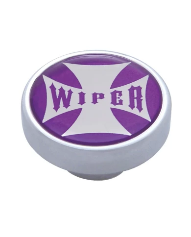 (CARD) CHROME DASH KNOB W/ GLOSSY "WIPER" MALTESE CROSS STICKER - PURPLE (CARD) CHROME DASH KNOB W/ GLOSSY "WIPER" MALTESE CROSS STICKER - PURPLE