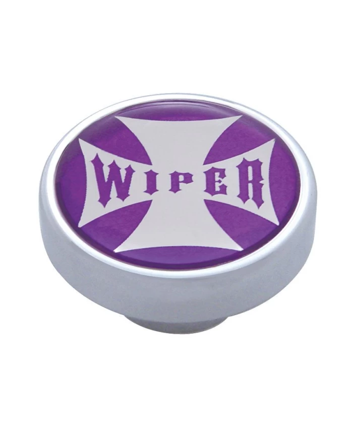 (CARD) CHROME DASH KNOB W/ GLOSSY "WIPER" MALTESE CROSS STICKER - PURPLE