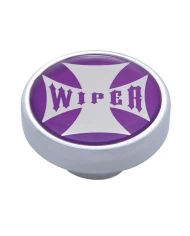 (CARD) CHROME DASH KNOB W/ GLOSSY "WIPER" MALTESE CROSS STICKER - PURPLE