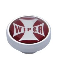 (CARD) CHROME DASH KNOB W/ GLOSSY "WIPER" MALTESE CROSS STICKER - RED (CARD) CHROME DASH KNOB W/ GLOSSY "WIPER" MALTESE CROSS STICKER - RED