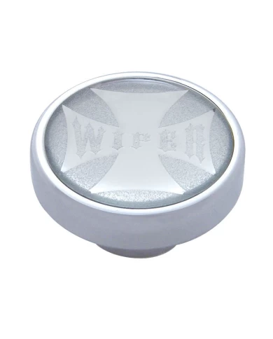 (CARD) CHROME DASH KNOB W/ GLOSSY "WIPER" MALTESE CROSS STICKER - SILVER (CARD) CHROME DASH KNOB W/ GLOSSY "WIPER" MALTESE CROSS STICKER - SILVER