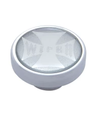 (CARD) CHROME DASH KNOB W/ GLOSSY "WIPER" MALTESE CROSS STICKER - SILVER