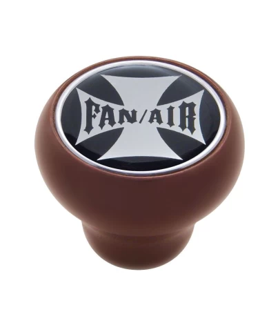 (CARD) WOOD DELUXE KNOB W/ GLOSSY "FAN/AIR" MALTESE CROSS STICKER - BLACK (CARD) WOOD DELUXE KNOB W/ GLOSSY "FAN/AIR" MALTESE CROSS STICKER - BLACK