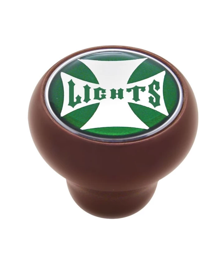 (CARD) WOOD DELUXE KNOB W/ GLOSSY "LIGHTS" MALTESE CROSS STICKER - GREEN