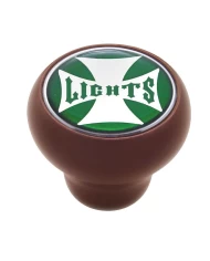 (CARD) WOOD DELUXE KNOB W/ GLOSSY "LIGHTS" MALTESE CROSS STICKER - GREEN