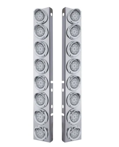 UP33603-SS Front Air Cleaner Bracket With 16X 9 LED 2" Reflector Lights & Visors For Peterbilt-Amber LED/Clear Lens