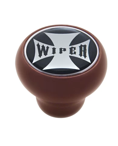 (CARD) WOOD DELUXE KNOB W/ GLOSSY "WIPER" MALTESE CROSS STICKER - BLACK (CARD) WOOD DELUXE KNOB W/ GLOSSY "WIPER" MALTESE CROSS STICKER - BLACK