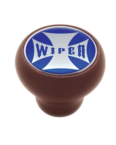 (CARD) WOOD DELUXE KNOB W/ GLOSSY "WIPER" MALTESE CROSS STICKER - BLUE (CARD) WOOD DELUXE KNOB W/ GLOSSY "WIPER" MALTESE CROSS STICKER - BLUE