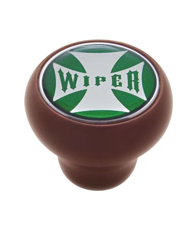 (CARD) WOOD DELUXE KNOB W/ GLOSSY "WIPER" MALTESE CROSS STICKER - GREEN (CARD) WOOD DELUXE KNOB W/ GLOSSY "WIPER" MALTESE CROSS STICKER - GREEN