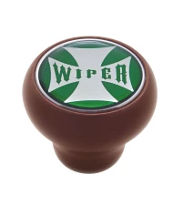 (CARD) WOOD DELUXE KNOB W/ GLOSSY "WIPER" MALTESE CROSS STICKER - GREEN