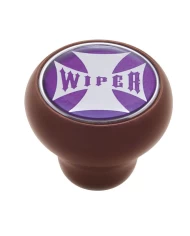 (CARD) WOOD DELUXE KNOB W/ GLOSSY "WIPER" MALTESE CROSS STICKER - PURPLE