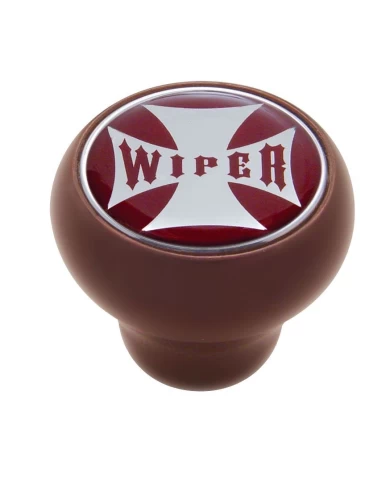 (CARD) WOOD DELUXE KNOB W/ GLOSSY "WIPER" MALTESE CROSS STICKER - RED (CARD) WOOD DELUXE KNOB W/ GLOSSY "WIPER" MALTESE CROSS STICKER - RED