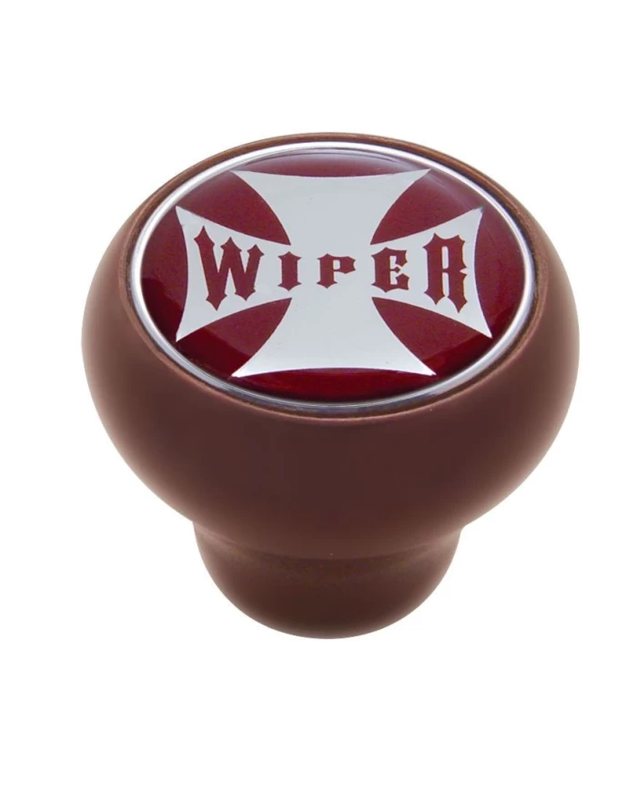 (CARD) WOOD DELUXE KNOB W/ GLOSSY "WIPER" MALTESE CROSS STICKER - RED