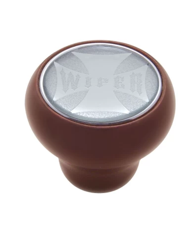 (CARD) WOOD DELUXE KNOB W/ GLOSSY "WIPER" MALTESE CROSS STICKER - SILVER (CARD) WOOD DELUXE KNOB W/ GLOSSY "WIPER" MALTESE CROSS STICKER - SILVER