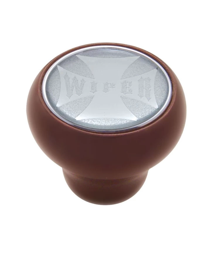 (CARD) WOOD DELUXE KNOB W/ GLOSSY "WIPER" MALTESE CROSS STICKER - SILVER