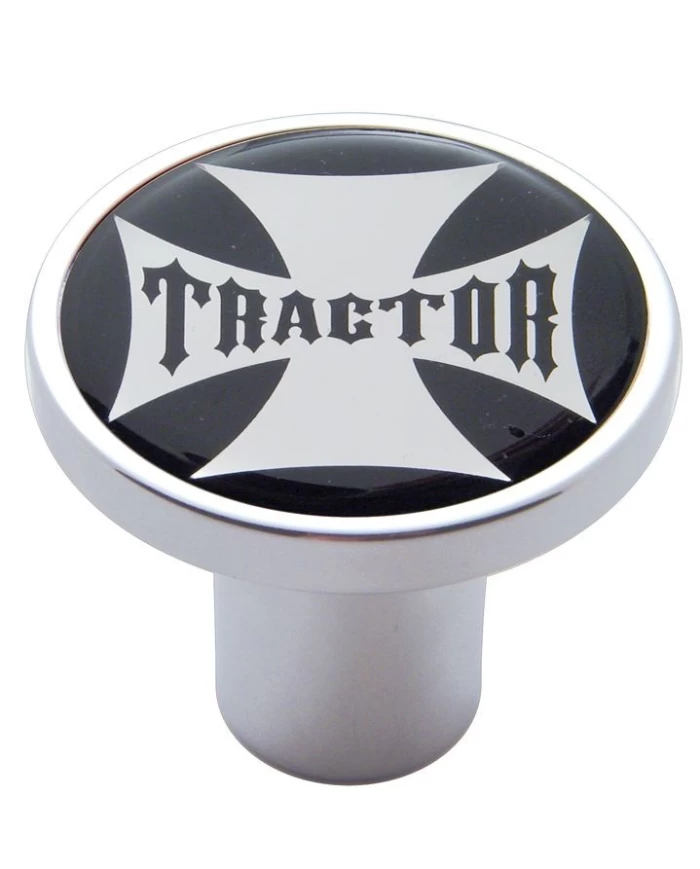 (CARD) CHROME AIR VALVE KNOB W/ GLOSSY "TRACTOR" MALTESE CROSS STICKER - BLACK